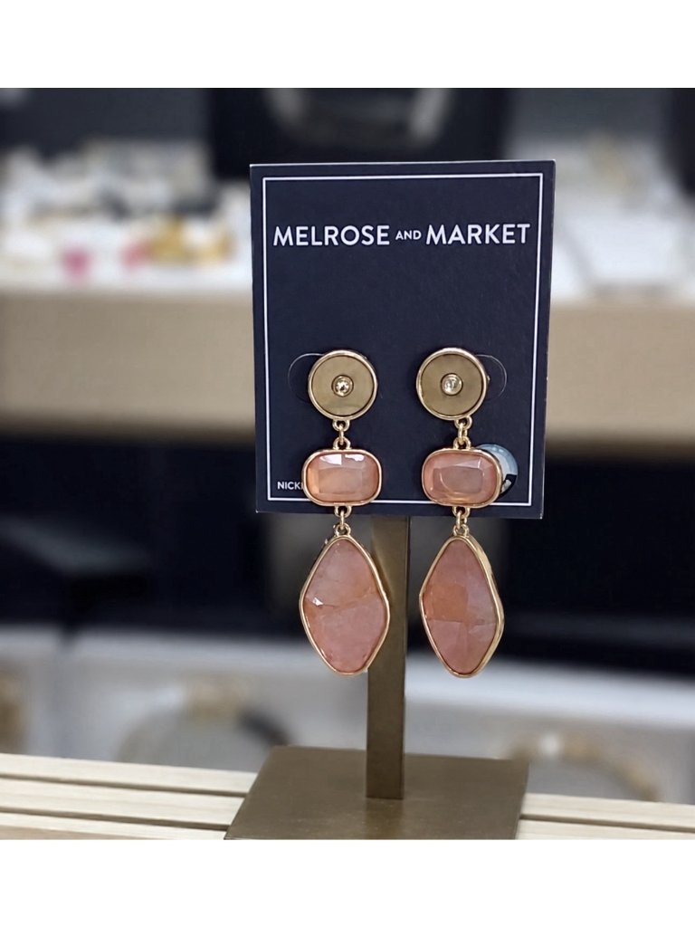 Melrose & Market Dangle Earrings Faux Pink Stone Goldtone 2.2" Summer New